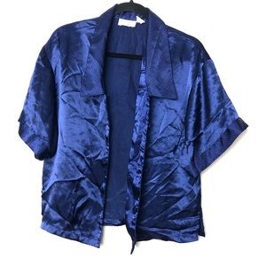 Victoria’s Secret Gold Label vintage Satin Button Down Pajama Top Navy Blue